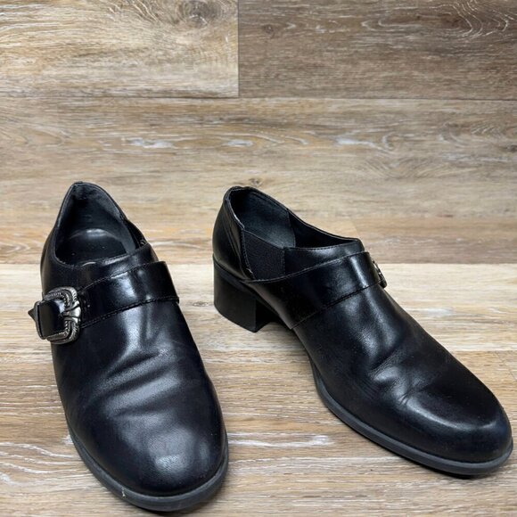 Pappagallo Black Leather Chunky Heel Bootie Women's Size 10M - Picture 6 of 6